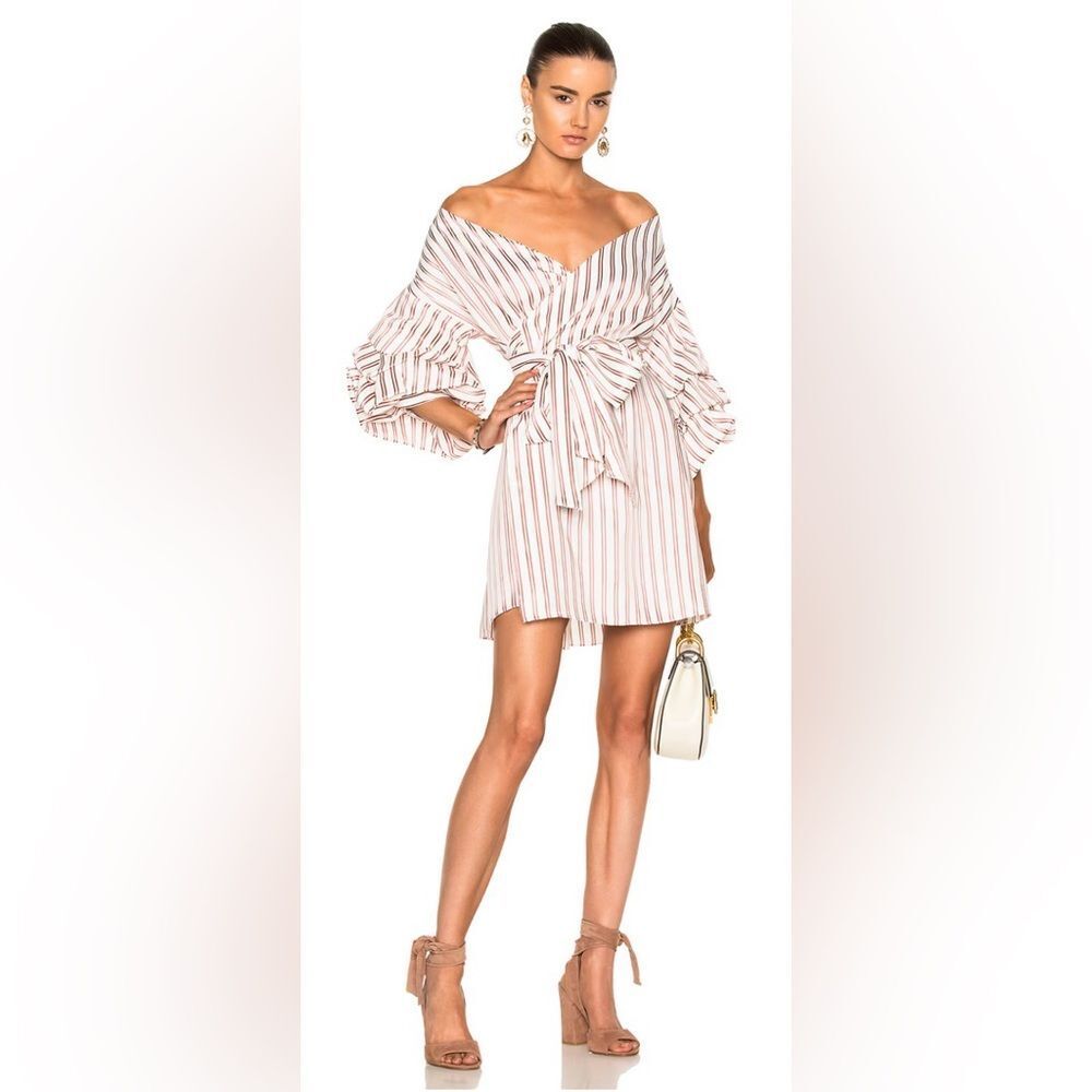 Alexis Red and White Striped Long Sleeve wrap Dress, M